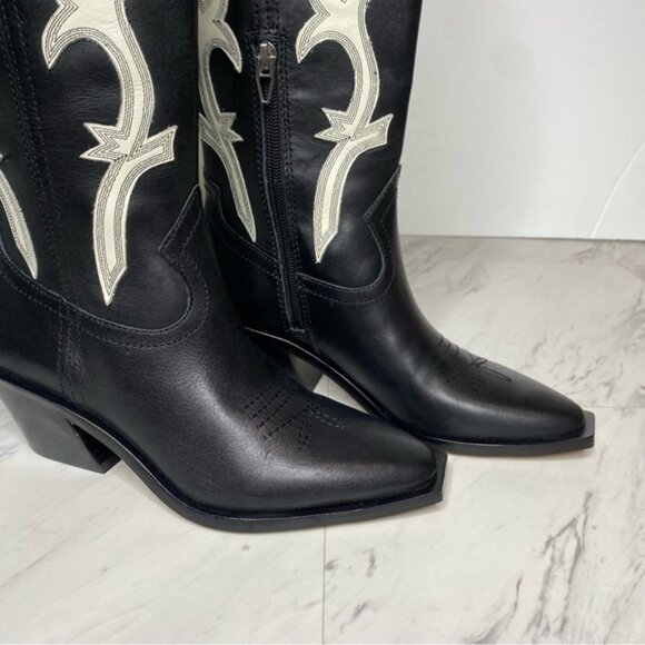 New! Dolce Vita Samare Black White Leather Tall Western Boot 5 - Picture 10 of 15